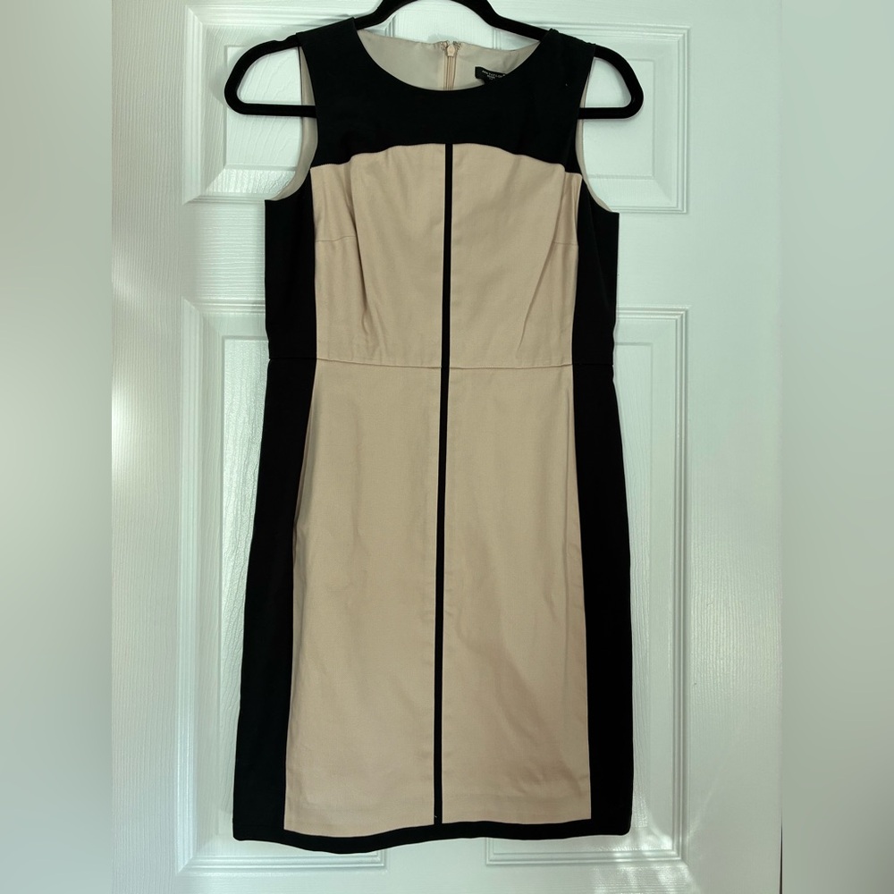 NWT Ann Taylor Cream and Black Sheath Dress Sleeveless Square Neck Cocktail 2P